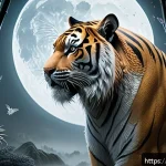 Home 19 한중 문학 교류 - A richly detailed scene depicting a fusion of Korean and Chinese literary symbolism: a majestic tige...